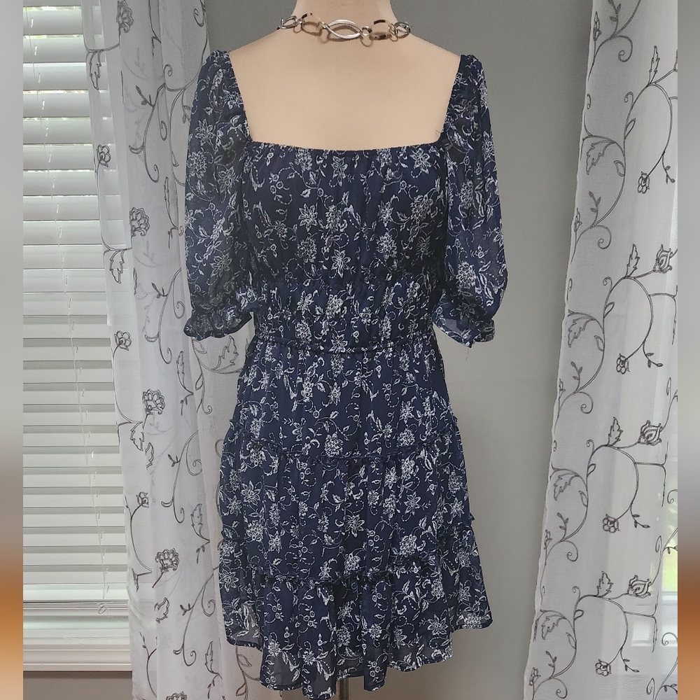 Trixxi Womens Navy Chiffon lined Floral Mini Fit & Flare Dress Juniors Medium